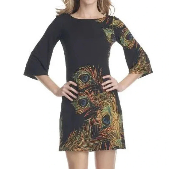 Muse Peacock Feather‎ Design Mini Dress. Size 6. - Picture 1 of 11